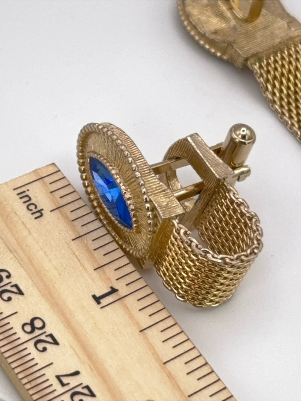 SWANK Gold-Tone Wrap Around Cuff Links with Blue Marquise Style Rhinestone